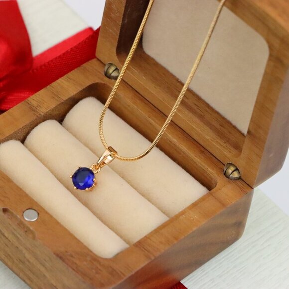 "Elegant Blue Solitaire Pendant in Gold Finish, XPPT1211 - Picture 12 of 12